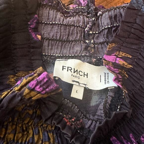 FRNCH Aliciana Black Purple Long Sleeve Paisley Dress Size Large - Picture 5 of 10